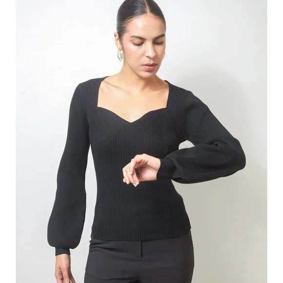 Black Sweetheart Rib Knit Jumper - Picture 4 of 5